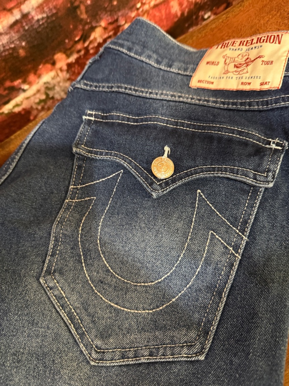 True Religion Medium Flake Blue Ricky SN Flap Straight Jeans